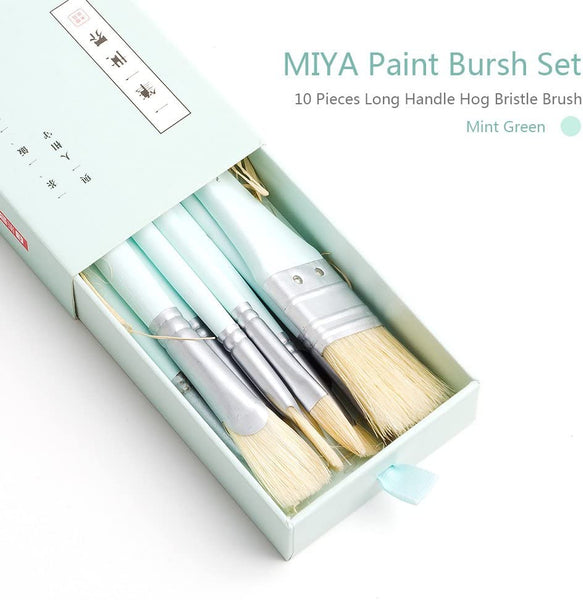 Miya Paint Brushes, 10 Pcs with Long Handle for Gouache, Acrylic, Oil,  Watercolor Painting (Green)