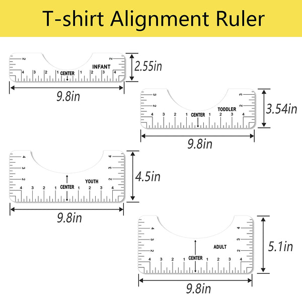 4 Pack Tshirt Ruler Guide for Vinyl Alignment, T shirt Rulers to Center  Designs, T shirt Ruler Alignment Tool Placement 