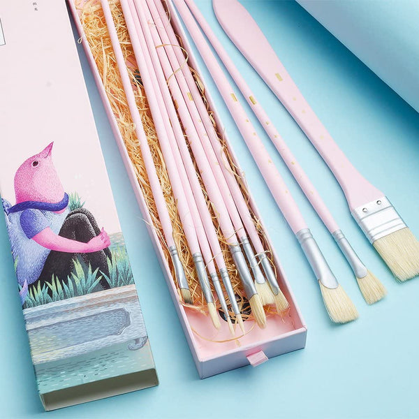 Miya Paint Brush Set with Pack of 10 Long Handle Paintbrushes for Acry –  AOOKMIYA