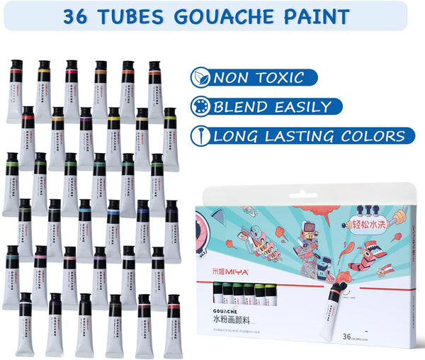 HIMI Gouache Paint Tubes Set, 36 Colors, 12ml, 0.4 US fl oz Tubes,Gouache  Paint, Use for Canvas and Paper, Art Supplies for Professionals