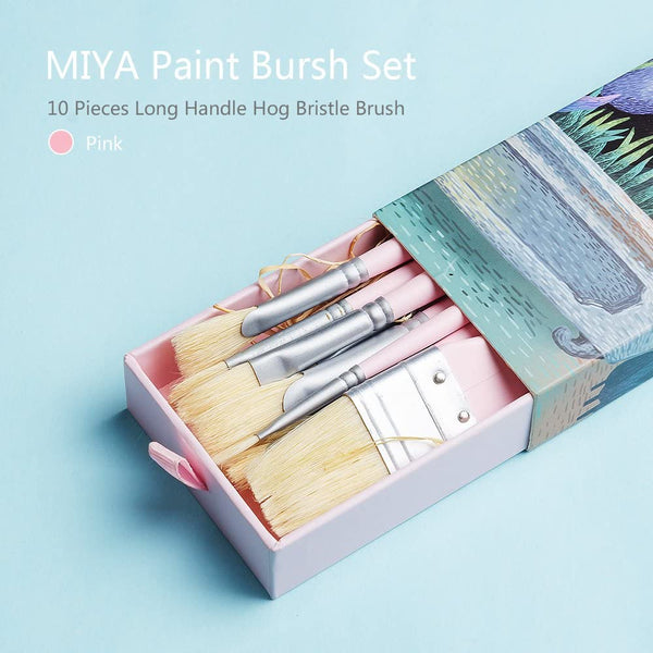 Miya Paint Brush Set with Pack of 10 Long Handle Paintbrushes for Acry –  AOOKMIYA