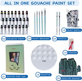 HIMI Gouache Paint Set -37 PCS Painting Kit-24 Gouache Painting Tubes, Paintbrushes, Palette, Pencils, Eraser, Desktop Bucket,Sketchbook and Gouache Paint Refill for Beginners and Professionals