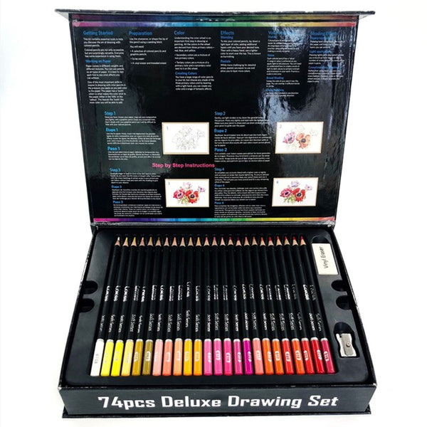 74 pieces of colored pencil set sketch pencil eraser sharpener coloring graffiti drawing tool professional painting art supplies