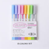 8 pcs/set Double Lines Contour Color Art Marker Pens DIY Scrapbooking Bullet Diary Graffiti Drawing Out Line Pen Stationery