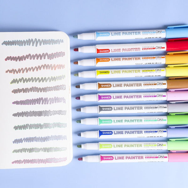 8 pcs/set Double Lines Contour Color Art Marker Pens DIY Scrapbooking Bullet Diary Graffiti Drawing Out Line Pen Stationery