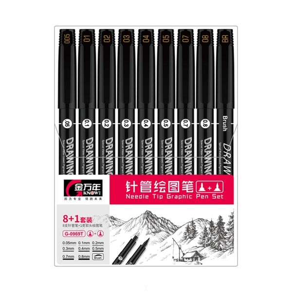 8 Pcs Sakura Pigma Micron Fineliner Pens Drawing Set Black With Brush