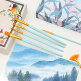 Artist Brush Nylon Watercolor Professional Brush Set Wooden Handle Round Tip Pen Hook Line Pen 7 Piece Set Art Supplies