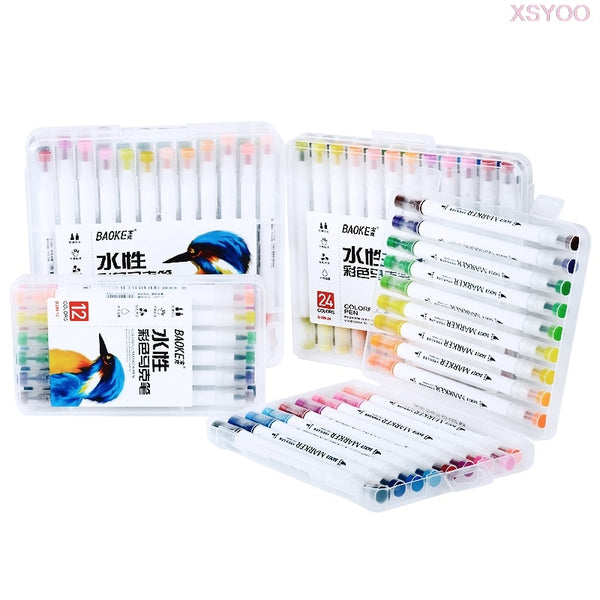 BK 12/18/24/36Colors Water-based Double-headed Sketch Marker Set For Student Stationery Writing Drawing Design Art Supplies