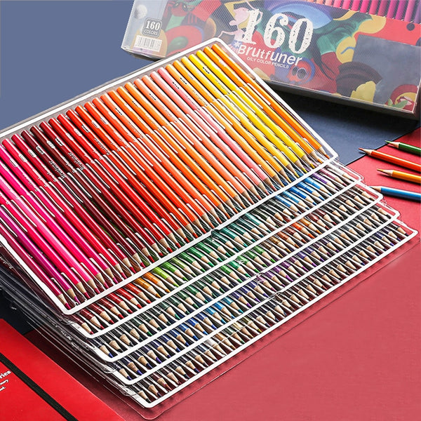 Brutfuner 48/72/120/160/180Color Professional Oil Color Pencils Wood Soft Watercolor Pencil For School Draw Sketch Art Supplies