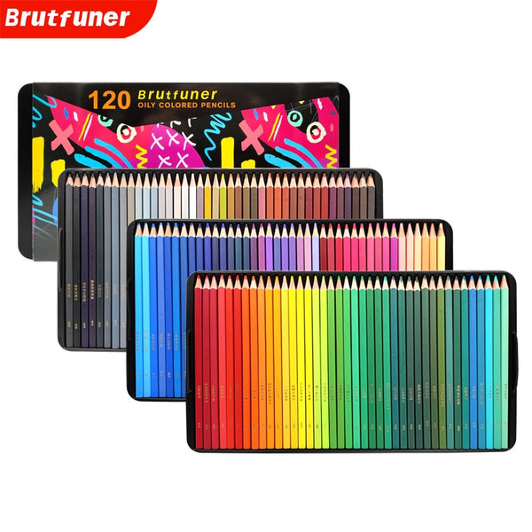 Brutfuner NEW 72/120Colors Oily Color Pencils Square Trendy Pastel Colored Pencil for Drawing Sketch Artist Students Tin Box