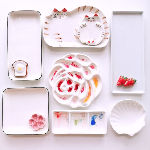 Ceramic palette Watercolor Painting Dish White Porcelain Color Palette –  AOOKMIYA