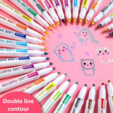Creative three-dimensional two-color pen set two-line outline pen flashing note number pen color painting hand account pen