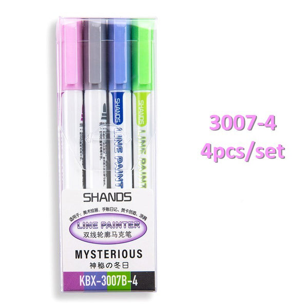 Creative three-dimensional two-color pen set two-line outline pen flashing note number pen color painting hand account pen