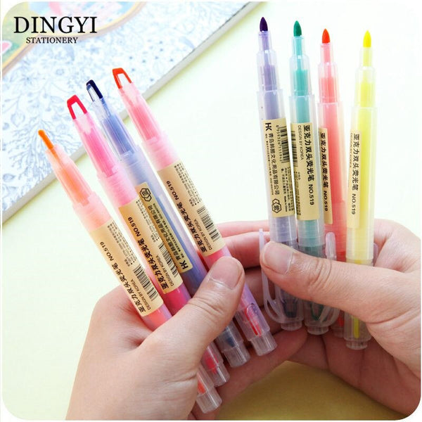 DINGYI Soft Dual Head Pastel Color Highlighter Marker Pen Fluorescent Pen Kawaii MildLiner DIY For School Supplies Stationery