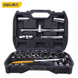 Deli Hand Tool Sets Car Repair Tool Kit Set Workshop Mechanical Tools Box for Home Ratchet Wrench Socket Set Screwdriver Kit