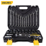 Deli Hand Tool Sets Car Repair Tool Kit Set Workshop Mechanical Tools Box for Home Ratchet Wrench Socket Set Screwdriver Kit