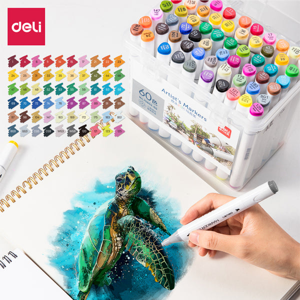 Deli Markers 60 Colors Waterproof Double Head Thick And Thin Marking Pen Quick Drying Permanent Alcohol Marker Art Hook Pen