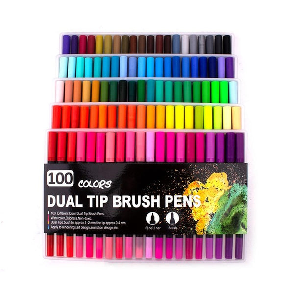 Dual Tip Brush Pens 100 Colours Fineliner Felt Tip Pens Colouring Pens –  AOOKMIYA