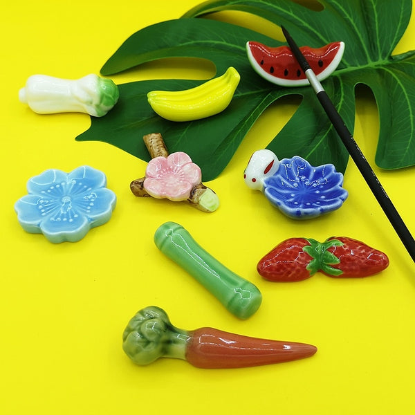 Flower Fruit Ceramic Watercolor Painting Brush Pen Holder Palette Pen Rack Stand for Calligraphy Gouache Acrylic Painting