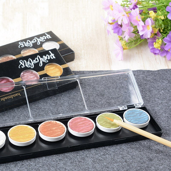 Watercolor Paint Set, Horseshoe Paint Disc Solid Watercolor Powder Oval  Palette Powder Solid Watercolor Paint For Children, 12 Colors And 10  Brushes O