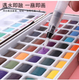 Ginflash 48/90 cor sólida conjunto de pintura em aquarela glitter caixa de metal portátil aguarela pigmento iniciante desenho suprimentos de papel