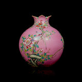 Gy jingdezhen vaso de cerâmica mão desenhada flores e pássaros padrão romã garrafa ornamento decoração escritório sala estar