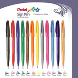Japan pentel S520 Sign Brush Marker Pens sketch hook line pen - Flexible Tip Assorted Colours - Pack 12