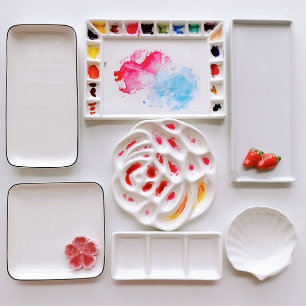 Flower Plum Rectangle Ceramic Palette Color Mixing Paint Palette Tray For  Watercolor Gouache Acrylic Painting Art Supplies