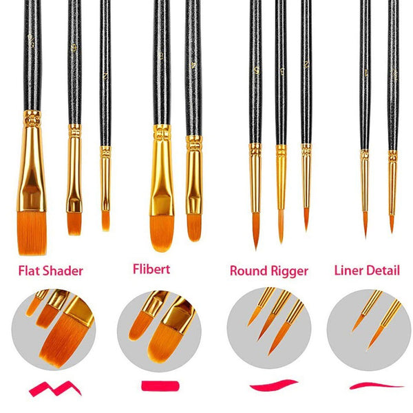 10pcs Round Pointed Nylon Hair Paint Brush Set Fine Tip Miniature  Paintbrushes for Acrylic Watercolor Oil Painting