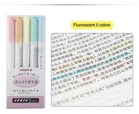 ZEBRA Mildliner 5pcs/set Mildliner Pens Highlighter Pen Mild liner Double Headed Fluorescent Pen Drawing Mark Pen Stationery