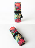 36/48/72 Holes Fallen leaves Print Canvas Roll Up Pencil Bag Pen Curtain Case Makeup Wrap Holder Storage Pouch School Supplies