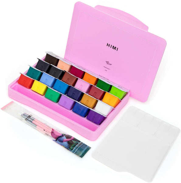 Miya Gouache Paint Set 18 Colors x 30ml Unique Jelly Cup Design Portable Case with Palette for Artists Students Gouache Watercolor Painting (Pink)