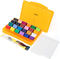 HIMI MIYA Gouache Paint Set 18/24 Colors 30ml Unique Jelly Cup Design Portable Case with Palette and 3 Paint Brushes For Artist