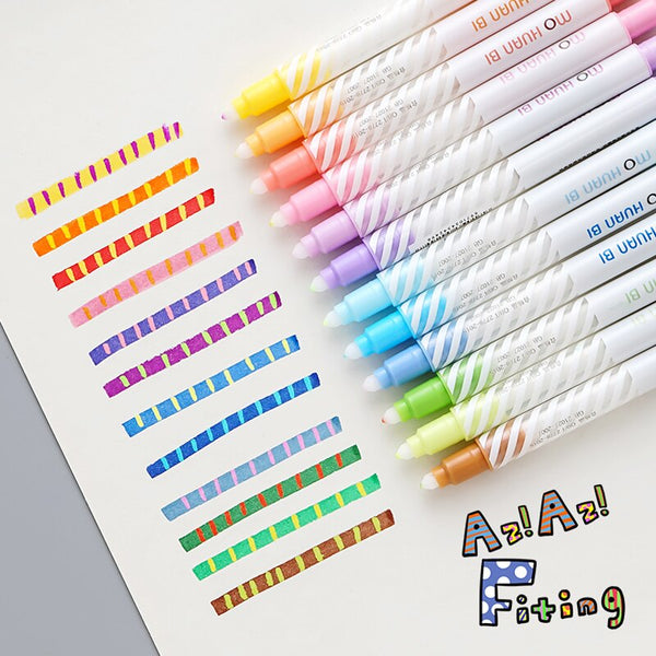HK 12Pcs Color changing Highlighter bright colors Fluorescent Pen Japanese Candy Color Cute Art Drawing Marker Pen Stationery
