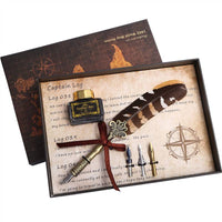 Vintage Natural Feather Quill Dip Pen Fountain Pens With Ink Bottle 3 Nibs Set for Writing Birthday Gift Box Calligraphy Pen