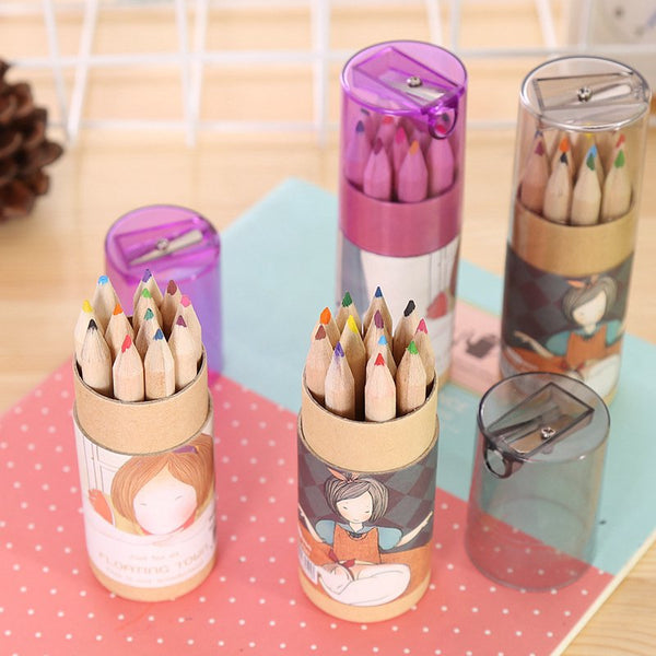 12 Colors Crayons Colored Pencils With Sharpener Kawaii Cute Girls Fi –  AOOKMIYA