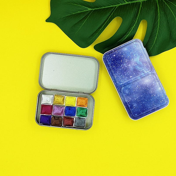 Handmade 12 Colors Metallic Watercolor Paint Set for Painting Drawing Glitter Gold Water Colour Aquarelle Art Supplies