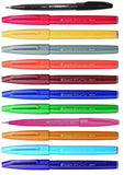 Japan pentel S520 Sign Brush Marker Pens sketch hook line pen - Flexible Tip Assorted Colours - Pack 12