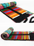 36/48/72 Holes Fallen leaves Print Canvas Roll Up Pencil Bag Pen Curtain Case Makeup Wrap Holder Storage Pouch School Supplies