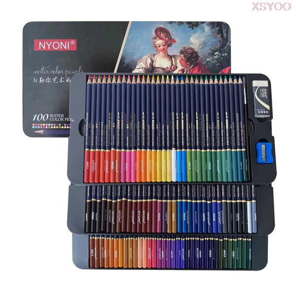 Professional NYONI 100 Colors Soft Core Watercolor Pencil lapis de