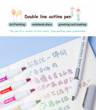 8 pcs/set Double Lines Contour Color Art Marker Pens DIY Scrapbooking Bullet Diary Graffiti Drawing Out Line Pen Stationery