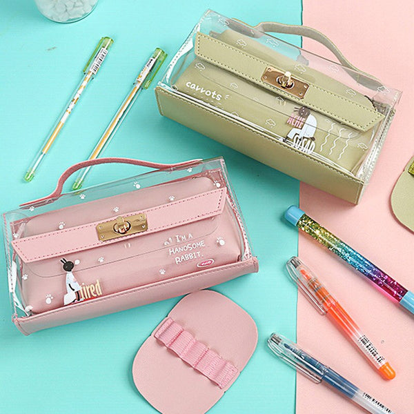 Aesthetic Cute Pencil Case, Clear Large Pencil Pouch Kawaii School Supplies