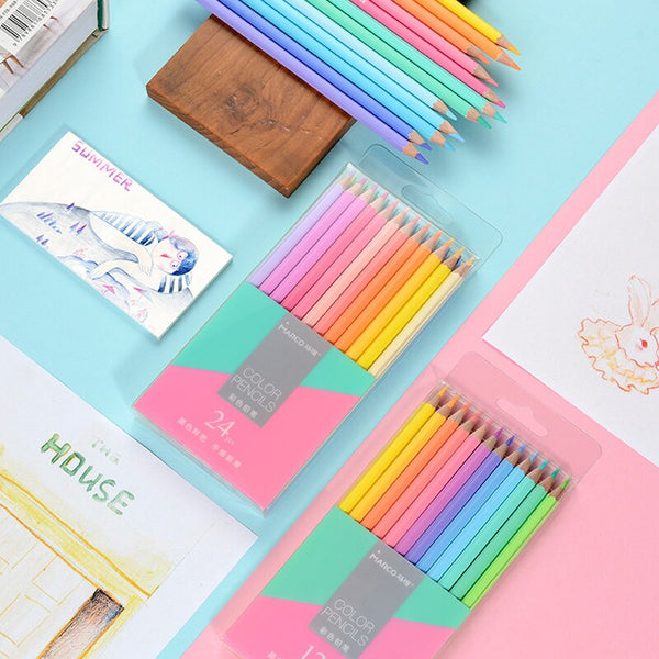 Pastel Colors Pencils 12/24 Soft Trendy Non-Toxic Color Pencil For School  Kids
