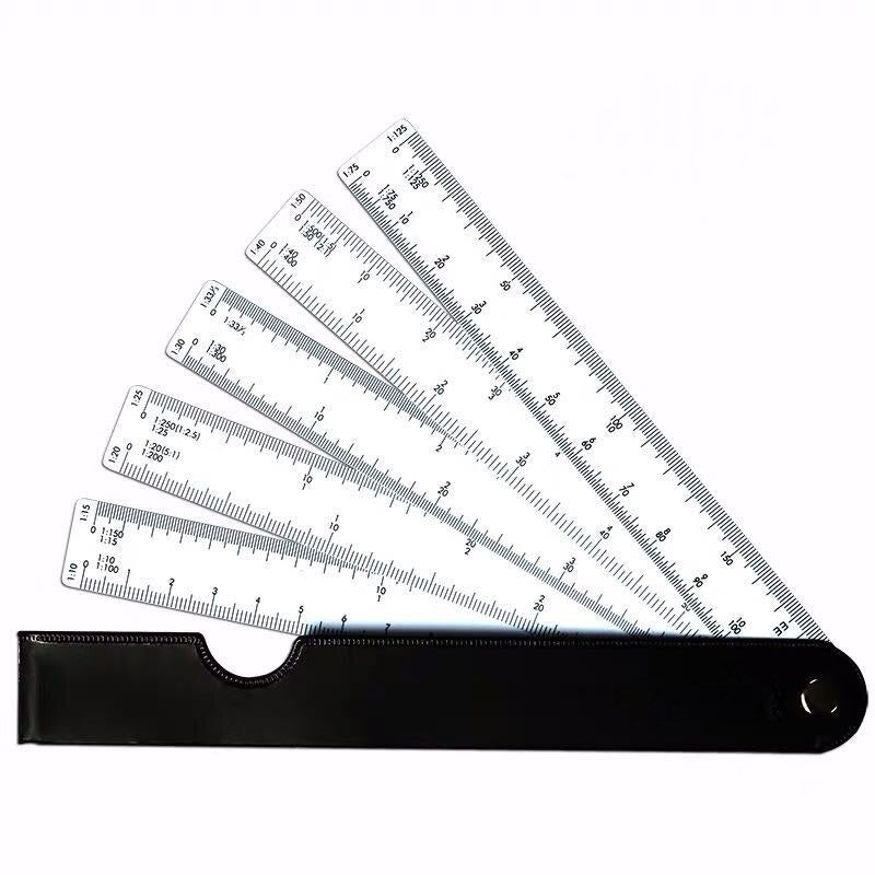 Salmon Fan Scale Ruler For Color Multi-function fan-shaped scale folding fan drawing ruler multi-scale ...