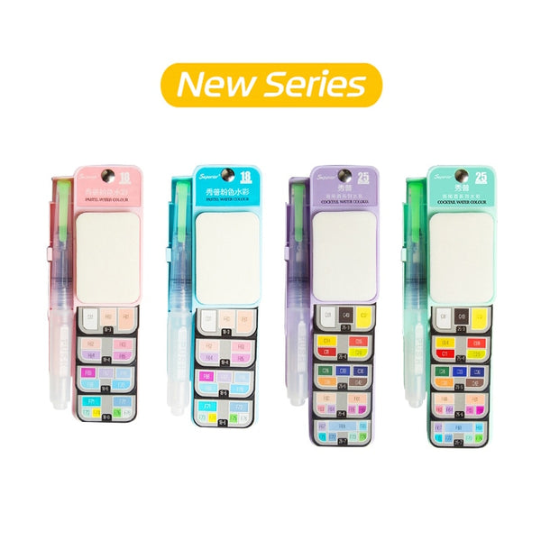 NEW style 18/25Colors Solid Watercolors Set Portable Pigment Paints With Waterbrush Bright Color For Students Painting Outdoor