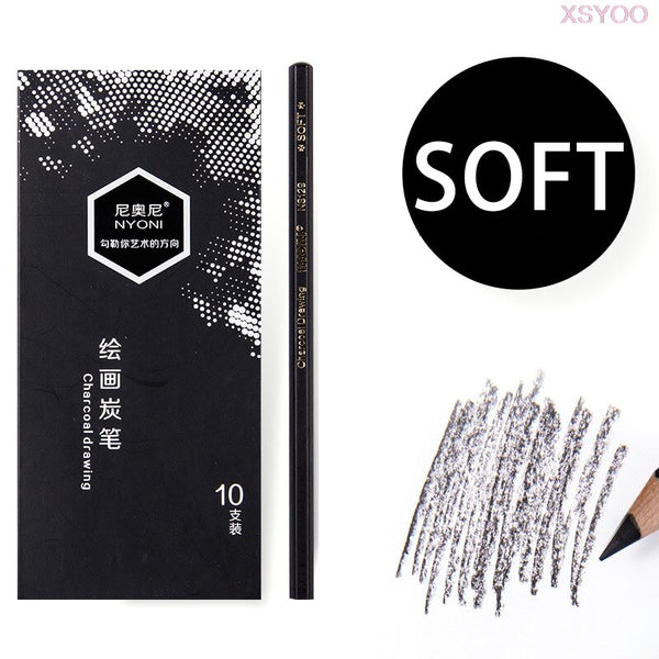 NYONI 10/12Pcs 14B Pencil Set Dedicate Charcoal Pencil Soft Medium