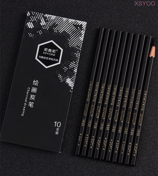 NYONI 10pcs set Black High quality Soft Medium Hard Black Sketch