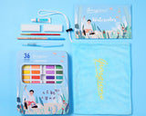 New Portable 36 Color Solid Watercolor Paint Set Children Beginners Hand-Painted Water Color With Water Brush Pen Art Supplies