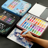 New Portable 36 Color Solid Watercolor Paint Set Children Beginners Hand-Painted Water Color With Water Brush Pen Art Supplies