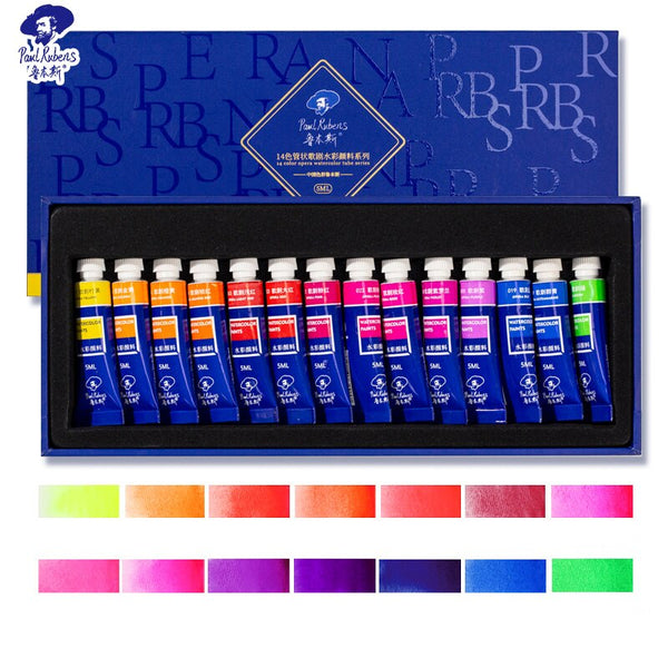 Paul Rubens 14 colors 5ml watercolor paint Opera fluorescent color shiny color tubular watercolor paint art painting supplies